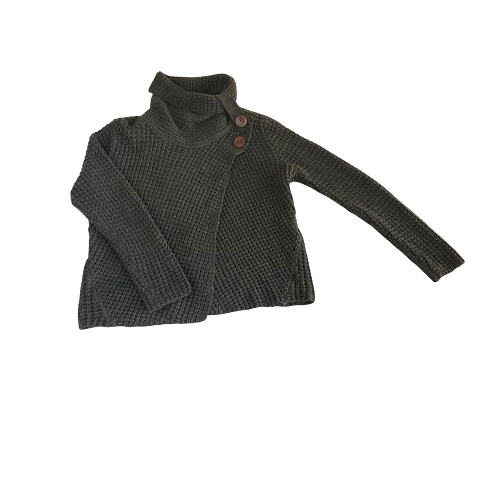 Staccato Sweater Women L Gray Asymmetrical Button Neck Waffle Knit